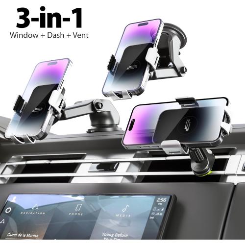Bracketron PwrUp Auto 15W Qi Fast Wireless Charging Car Mount Dashboard Windshield Air Vent Cell Phone Charger Cellphone Holder Desk Night Stand