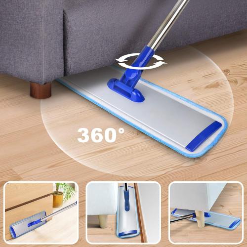 18 Professional Microfiber Mop Floor Cleaning System, Flat Mop with Stainless Steel Handle, 4 Reusable Washable Mop Pads, Wet and Dust Mopping for Hardwood, Vinyl, Laminate, Tile Cleaning