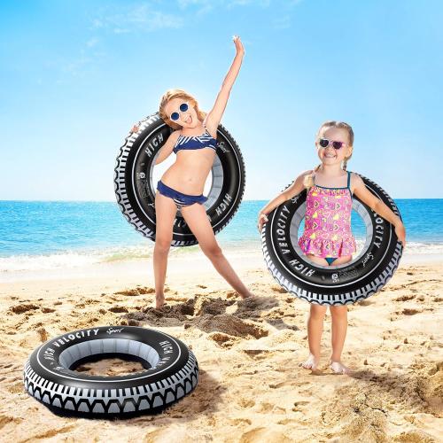 Inflatable Tire Tubes Pool Floats for Adults Kids Tire Swimming Rings River Raft Truck Race Car Themed Birthday Party Supplies Decorations 4Pack