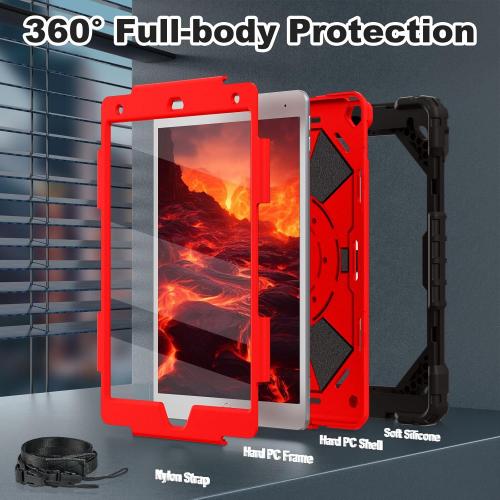 WESOROL Case for iPad 9th/8th/7th Generation 10.2 Inch (2021/2020/2019),Full-Body Drop Protection 9th Generation iPad Case with Rotating Stand Screen Protector Pencil Holder Holde,Black Red