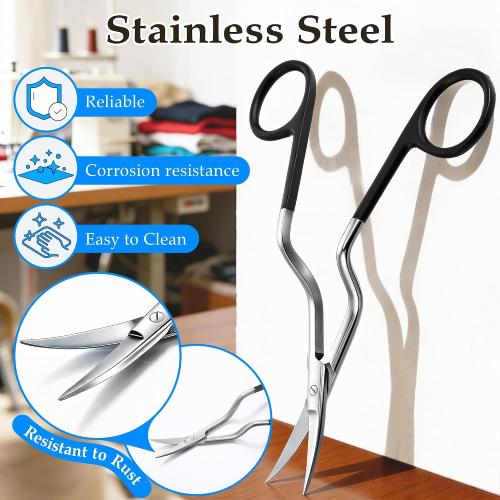Double Curved Bent Handle Embroidery Scissor for Machine,Black