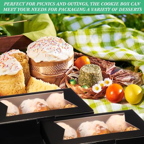 TaoBary 100 Pcs 8 Inch Bakery Boxes 8 x 6 x 2.5 Inch Cookie Pastry Boxes with 2 Style Window for Cookie Treat Chocolate Strawberries Cupcakes Candy Muffins(Black)