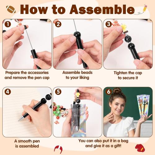 COcnny Football Beadable Pens Set - 14 Set Autumn Rugby DIY Ballpoint Pen Making Kit with Bead Craft, Sport Party Beaded Bulk Charm Tassel Supplies for Women School Students Office Gift