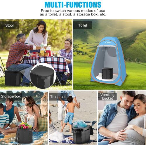 PAHTTO Portable Camping Toilet, Folding Toilet for Adults with Lid and Retractable Toilet Paper Holder, Waterproof Porta Potty with Carry Bag and Disposible Liners