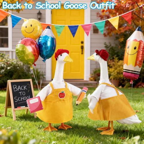 Back to School Porch Goose Outfits,23 Inch Cement Plastic Statues Porch Goose with Pencil and Notebook, Classroom Goose for First Day of School, Outdoor, Garden, Yard, and Patio Decor