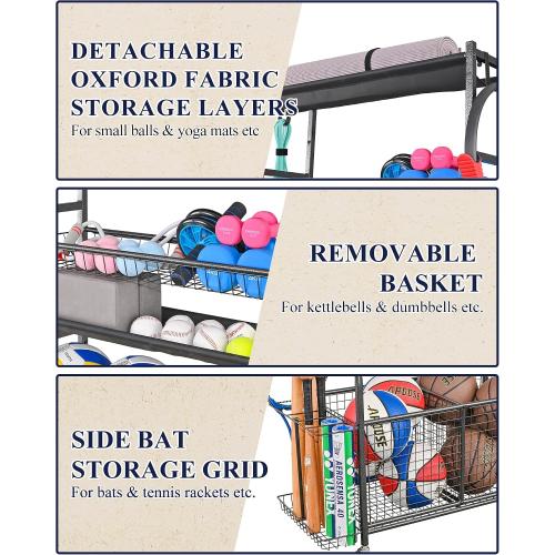 Mythinglogic Sports Equipment Garage Organizer,Garage Ball Storage for Sports Gear and Toys, Rolling Ball Cart with Wheels for Indoor/Outdoor Use