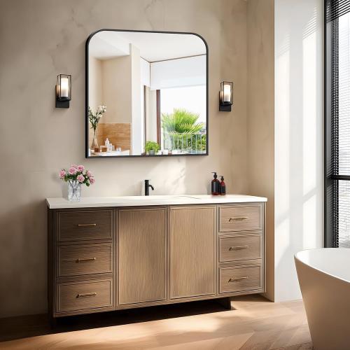 Bathroom Mirror, 30x30 inch Black Rectangle Wall Mounted Mirror with Thin Frame, Bathroom Vanity Mirrors for Over Sink, Entryway, Living Room, Bedroom