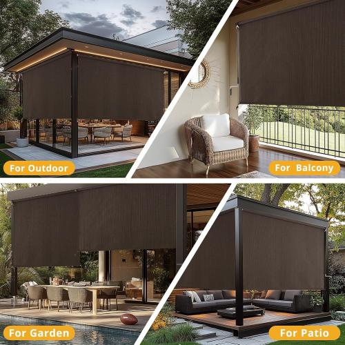 Outdoor Roller Shades，Cordless Patio Roller Up Blinds with Shade Cloth for Porch Gazebo Pergola Balcony Backyard，Mocha，36 Wx72 H