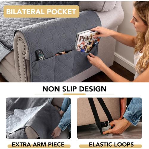 H.VERSAILTEX 100% Waterproof Sofa Cover Thick Durable Slipcover Furniture Protector Washable Couch Cover with Non Slip and Elastic Straps for Kids, Dogs, Pets(XL Sofa, Grey)