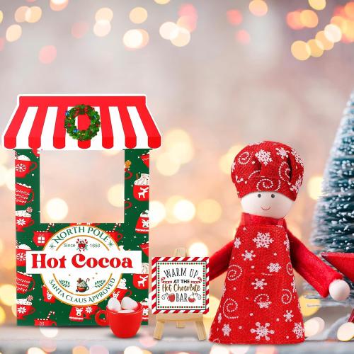 Gemscream 10 Pcs Christmas Doll Accessories Set Include Hot Cocoa Stand Snowflake Apron Decorative Card Wood Display Stand Red Mug Mini Marshmallows Hot Cocoa Bar Supplies Outfit for 30cm Dolls