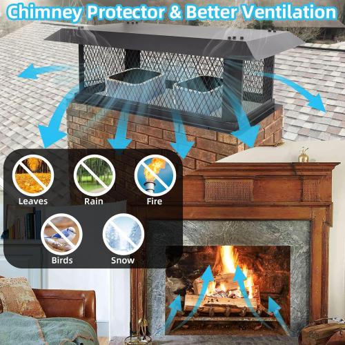 14 x 26 Chimney Cap Chimney Cover,Fireplace Chimney Caps for Outside,Chimney Rain Caps Chimney Flue Cover Chimney Roof Rain Guard on Existing Flue Tile Brick Clay,Galvanized Steel Chimney Vent Cap