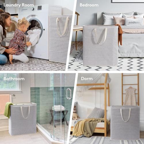 2 Pack. .Lifewit Laundry Hamper Large Collapsible Laundry Basket, Freestanding Waterproof Clothes Hamper Storage with Easy Carry Handles for Clothes in Bedroom Bathroom College Dorm for Adults, Gray, 100L