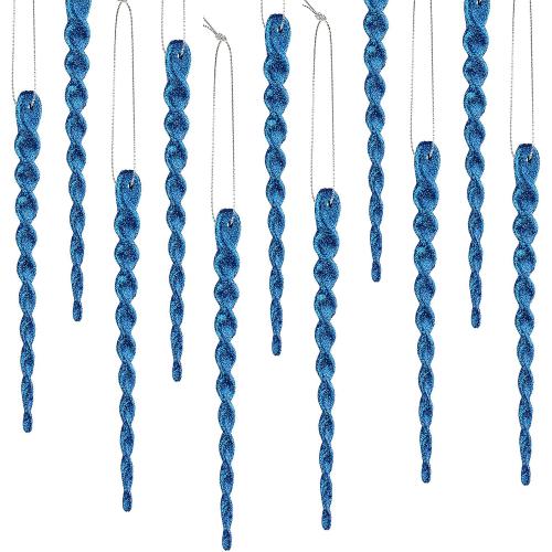 30 Pcs Christmas Plastic Icicle Twisted Plastic Icicle Ornaments Christmas Tree Hanging Decoration and Holiday Xmas Party Wedding Hanging(7.8 Inch,Blue)