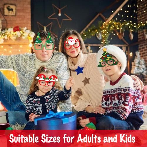 BigOtters Christmas Paper Eyeglasses, Christmas Party Glasses Bulk Frame Costume for Adults and Kids Party Favors Photo Booth, 12PCS