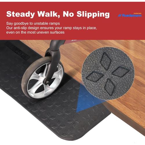 Ruedamann 1 Rise Rubber Threshold Ramp, 42.9 Wide Wheelchair Ramp, 2200 Lbs Capacity, Entry Ramp with Non-Slip Surface, for Wheelchairs, Scooter, Power Chairs, Driveways, Curb
