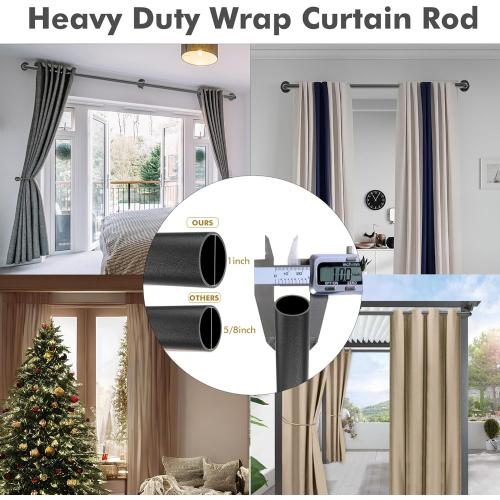 Black Curtain Rods 72 to 144 (6-12Ft) for Window,Outdoor Rods,Industrial 1Inch Pole,Rustic Wrap Around Rod Brackets,Simple rods Indoor/Outdoor Use, Set of 2