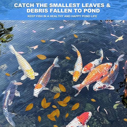 Pond Netting, 15 x 20FT Heavy Duty Pond Net for Koi Ponds, Garden Pool Fine Mesh Netting Kit for Leaves, Protects Koi Fish from Birds Cats Predators, with 14 Stakes and 30 Cable Zip Ties
