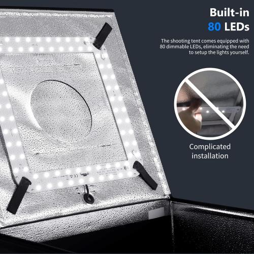 NEEWER Photo Studio Light Box, 16 x 16 Shooting Light Tent with Adjustable Brightness, Foldable and Portable Tabletop Photography Lighting Kit with 80 LED Lights and 4 Colors Backdrops