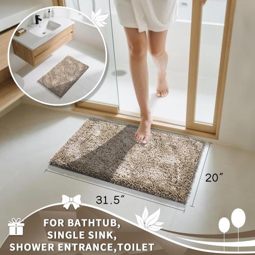 Yimobra Chenille Bathroom Rugs Non Slip, Extra Thick Soft Absorbent Bath Rug Medium Machine Washable Quick Dry Bath Mat for Bathroom Floor, Tub and Shower, Home Decor Accessories, Camel