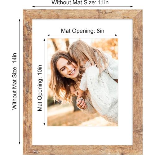 iRahmen 11x14 Picture Frame Set of 4 with Tempered Glass, Rustic Brown Frame Display 8x10 Pictures with Mat or 11 x 14 Without Mat, Wooden Photo Frames for Wall Mounting