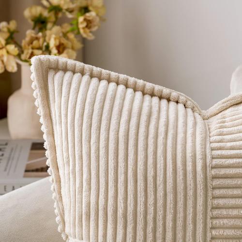 MIULEE Decorative Throw Pillow Covers for Couch Bed Livingroom 16x16 Inch Set of 2 Beige Boho Accent Throw Pllows Broadside Striped Patchwork Soft Corduroy Pillowcases