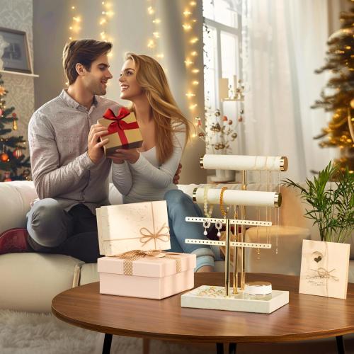 3 Tier Bracelet Holder Display - Detachable T Bar Beige Velvet Bracelet Holder, Jewelry Holder Organizer for Bracelet, Necklace, Earrings, Rings