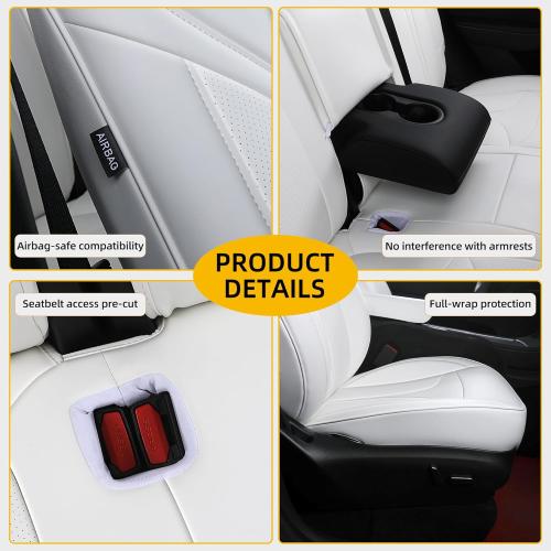 Custom Fit Seat Covers for 2020-2024 Tesla Model Y (5-Seater), Waterproof Nappa Leather, OEM Factory Style Full Set Car Seat Protectors Airbag Compatible - White