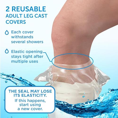 100% Waterproof Cast Covers for Shower Leg - 2pk - Tight Seal - Reusable Adult Half Leg Cast Protectors - Knee, Ankle, Foot - After Surgery Bandage and Dressing Cast Bag for Wounds and Burns