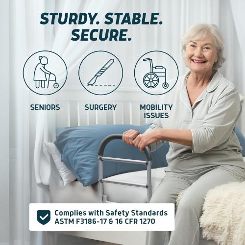 Lunderg Bed Assist Rail for Seniors with Non-Slip Grab Bar - Easy to Install Bed Rails for Elderly Adults Safety & Post-Surgery - Helps Reduce Falls & Support Independence