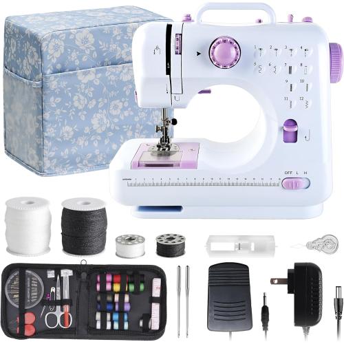 Sewing Machine for Beginners & Kids, Mini Portable Sewing Machines with 12 Built-in Stitch Patterns, 2-Speed Foot Pedal, Perfect for Teaching Daughter to Sew(with 27 Pieces Sewing Kit & Cover)