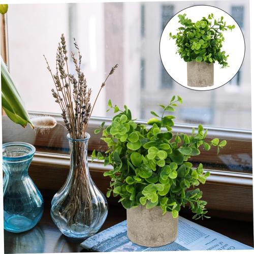 1Pc Realistic Faux Greenery Desktop Ornament Chic Potted Plant Decor for Home Office Decorative Adornment with Pulp Pot for Shelf Table Arrangement