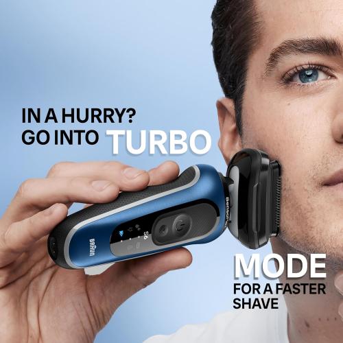 Color Blue Braun Electric Shaver for Men, Series 6 6120s, Wet & Dry Shave, Turbo & Gentle Shaving Modes, with Precision Trimmer & Pouch, Blue