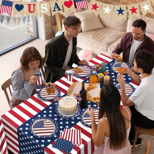 OHOME Fourth of July Decorations - Serve 24 - Patriotic Plates Tablecloth Napkins Cups Banner | 4th of July Accessories for Home Outdoor Memorial Day | America 250th Merchandise Anniversary