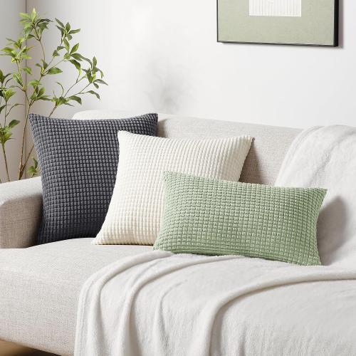 Softalker Throw Pillow Covers 18x18 Inch, Set of 2, Soft Corduroy Boho Stripe Decorative Pillow Cover, Couch Fluffy Pillow Cover for Farmhouse Home Decor Bed Living Room, Dark Grey
