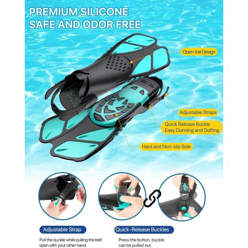 Snorkeling Gear for Adults Men Women,4 in 1 Snorkel Set with Panoramic View Diving Mask Anti-Fog Anti-Leak,Dry Top Snorkel,Fins and Travel Bag for Swimming,Snorkeling and Travel Diving