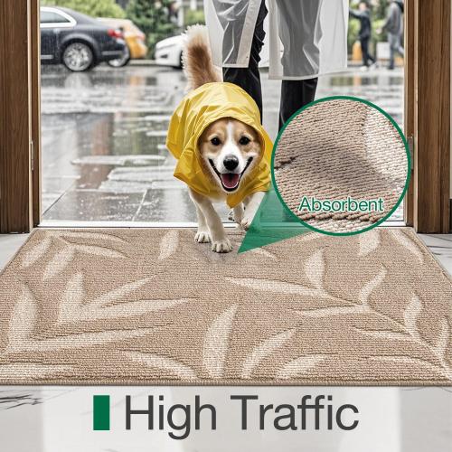 Front Door Mat Indoor Entrance 24x36, Low Profile Welcome Mat, Non-Slip Washable Doormat with Rubber Backing for Entrance, Patio, Garage, Beige
