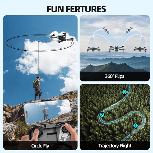 Drone with Camera  HD, FPV Foldable Mini Drone for Beginners Kids Boys Girls, with 2 recharging Batteries, Carrying Case, One Key Start, Stable Hover, Trajectory Flight, Toys Gifts (Black)