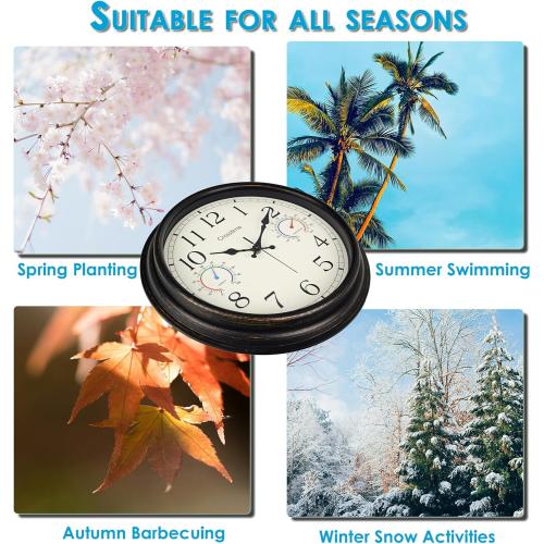 Crosstime 16 Inch Waterproof Outdoor Clock with Thermometer & Hygrometer Combo – Bronze Retro Vintage Decor Indoor Outdoor Wall Clocks for Patio, Pool, Backyard, Garage