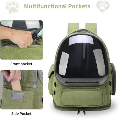 Cat Backpack Carrier for Cats and Small Dogs, Breathable Cat Bubble Backpack, Airline Approved Pet Travel Carrier for Hiking Camping Outdoor(Green)