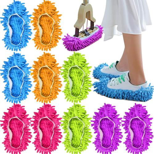 Set of 10 Pieces Microfiber Mop Slippers Shoes Cover Soft Washable Reusable Floor Polishing Dust Dirt Hair Men Women Sweeper Cleaning Mop Tool for House Office Bathroom Kitchen, Multicolored 5 Pairs