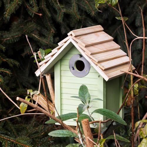 Navaris Wooden Bird House - Garden Nesting Box for Small Birds - Pine Wood Birdhouse - Real Wood Nester Cabin for Robins, Blue Tits, Sparrows - Green