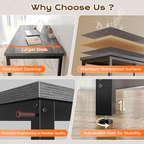 Huuger 55 x 24 inch Desk with Power Outlets & USB-C, Deeper & Thicker Desktop, Robust Metal Tubes, Computer Desk, Heavy Duty Office Desk, Work Gaming Desk for Home Office, Grey