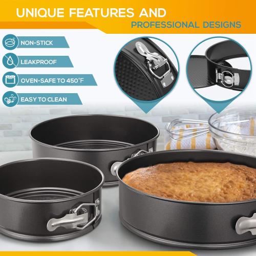 HIWARE Springform Pan Set of 3 Non-stick Leakproof Round Cake Pan Set Includes 3 Pieces 6 8 10
