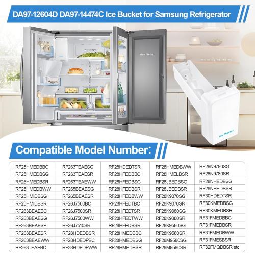 Upgraded DA97-14474C DA97-14474A Ice Bucket Compatible with Samsung Ice Maker Replacement DA97-12604D Samsung Ice Bucket Replacement Ice Maker Tray DA97-21040A RF28HMEDBSR RF263 Ice Container Ice Bin