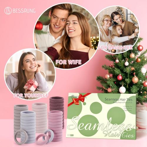 Bessrung 100 Pcs Thick Seamless Hair Ties, Ponytail Holders, Pink, No Damage for Thick Hair, Valentine's Day Valentine's Day Gift