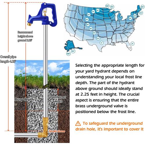 Frost Proof Yard Hydrant,4.25ft Frost Free Outdoor Faucet,Freeze Proof Outdoor Faucet 3/4 Pipe Connection,Frost Free Hydrant for Yard Garden Farm Pasture Irrigation,24 Bury Depth No Lead Hydrant