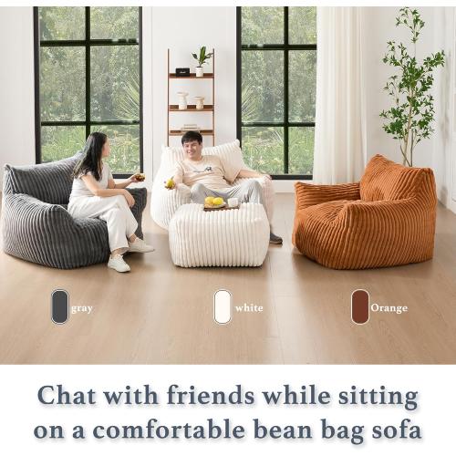 Size Giant Color Brown Plush Bean Bag Chair for Adults with Armrests - Oversized Comfy Orange Beanbag Lounge Lazy Floor Sofa Accent Chair for Living Room, Bedroom & Dorm, Cozy Fluffy Single Cloud Mini Couch