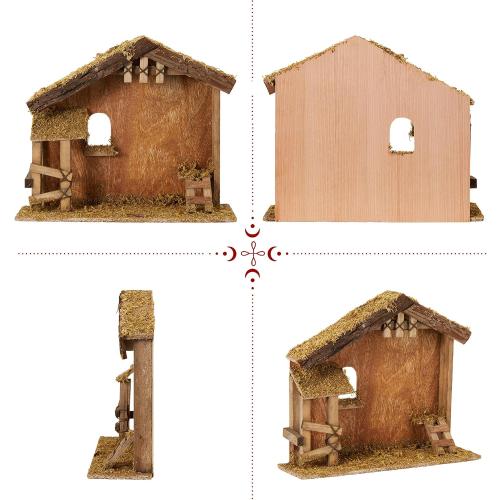 Christmas Decorations Manger for Nativity Scene 7 Inch Scale Creche Stable for Inside 7&8 inch Scale Holy Family Wooden Nativity Stable Home Desk Decor Collectable（14 x 4.1 x 12）