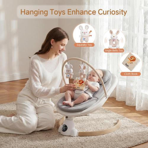 Baby Swing for Infants, Portable Electric Baby Swings with Bluetooth, 5 Swing Speed, 10 Melodies, 5-Point Harness, Remote Control & Touch Panel - Infant Swing for Indoor & Outdoor Use, Wood Grain