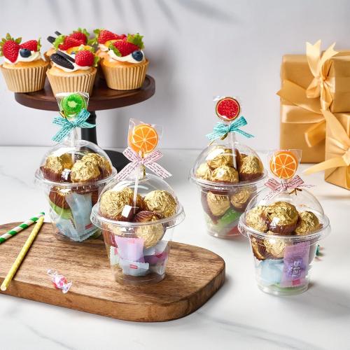 JOLLY CHEF 200 Sets 9 oz Clear Plastic Cups with Dome Lids, and Paper Lid Liners, Plastic Dessert Cups with lids for Parfait, Ice Cream, Snacks, Fruit, Pudding